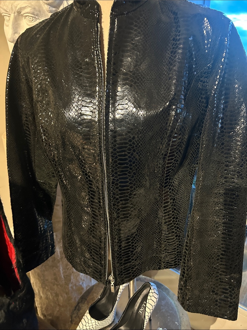 Black Chicos Leather -Snake Zip-Front Jacket